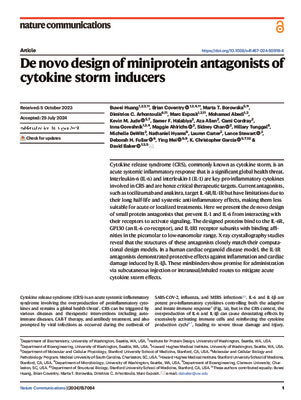 De novo design of miniprotein antagonists of cytokine storm inducers