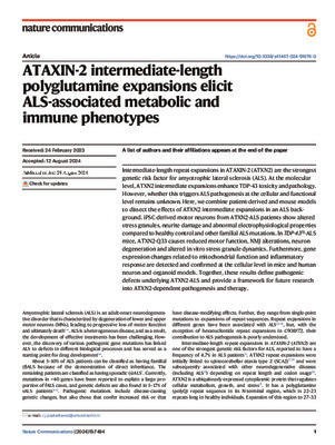 ATAXIN-2 intermediate-length polyglutamine expansions elicit ALS-associated metabolic and immune phenotypes