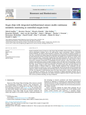 Organ chips with integrated multifunctional sensors enable continuous metabolic monitoring at controlled oxygen levels