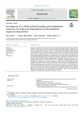 Development of a robotic-assisted handling and manipulation system for the high-scale bioproduction of 3D-bioprinted organ-on-a-chip devices