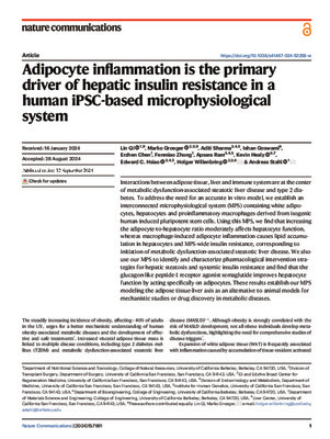 Adipocyte inflammation is the primary driver of hepatic insulin resistance in a human iPSC-based microphysiological system