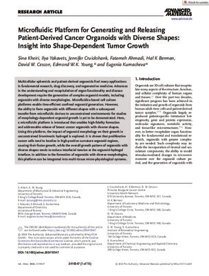 Microfluidic Platform for Generating and Releasing Patient-Derived Cancer Organoids with Diverse Shapes: Insight into Shape-Dependent Tumor Growth