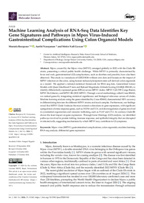 Machine Learning Analysis of RNA-Seq Data Identifies Key Gene Signatures and Pathways in Mpox Virus-Induced Gastrointestinal Complications Using Colon Organoid Models