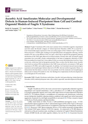 Ascorbic Acid Ameliorates Molecular and Developmental Defects in Human-Induced Pluripotent Stem Cell and Cerebral Organoid Models of Fragile X Syndrome