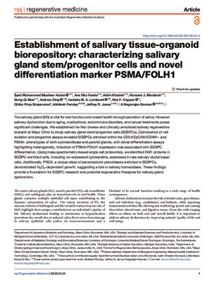 Establishment of salivary tissue-organoid biorepository: characterizing salivary gland stem/progenitor cells and novel differentiation marker PSMA/FOLH1
