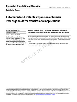 Automated and scalable expansion of human liver organoids for translational applications