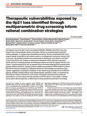 Therapeutic vulnerabilities exposed by the 9p21 loss identified through multiparametric drug screening inform rational combination strategies