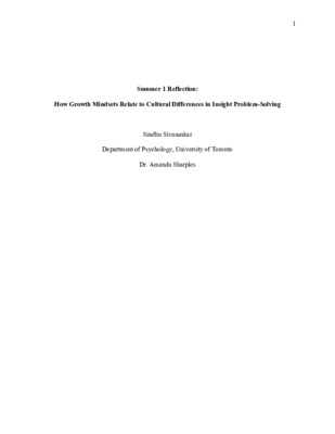 Growth Mindsets, Cultural Differences, and Insight Problem-Solving Research Reflection