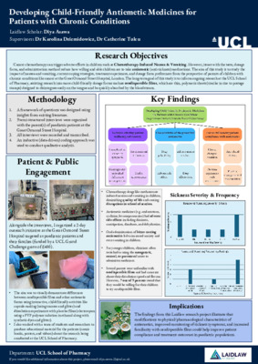 Laidlaw Summer 1 Poster - Developing Child-Friendly Antiemetic Medicines for Patients with Chronic Conditions