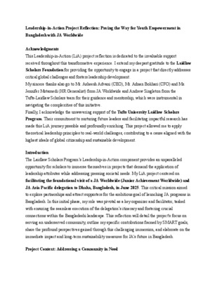 Leadership-in-Action Project Reflection - Paving the Way for Youth Empowerment in Bangladesh with JA Worldwide
