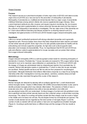 Report - Preclinical evaluation of extra virgin olive oil and lutein-in-extra-virgin-olive-oil supplementation as a new avenue for prevention of retinopathy of prematurity