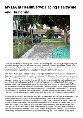 My LIA at HealthServe: Facing Healthcare and Humanity