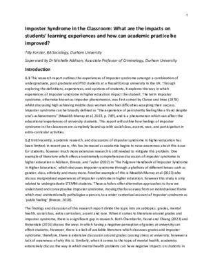 Research report - Imposter Syndrome in the Classroom