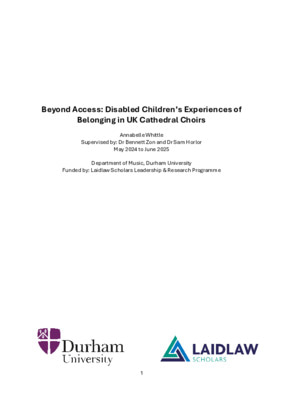 Beyond Access: Disabled Children's Experiences of Belonging in UK Cathedral Choirs