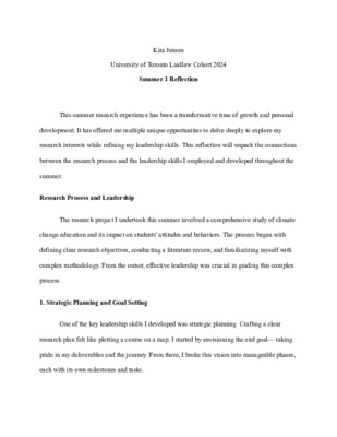 Laidlaw Summer 1 Research Reflection