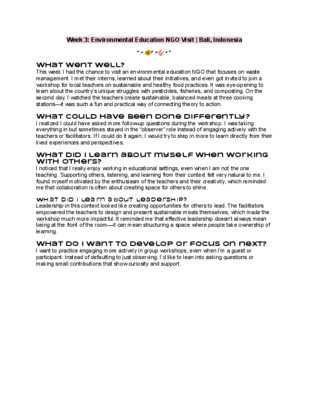 Week 3 Log | LiA Reflection: Environmental Education NGO Visit