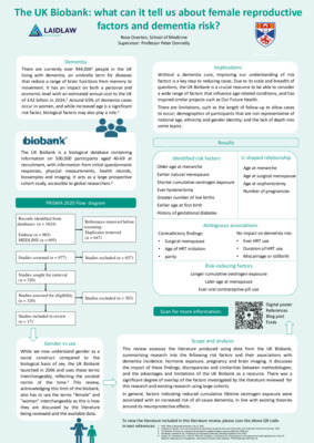 Poster - The UK Biobank: what can it tell us about female reproductive factors and dementia risk?