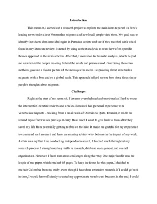 Research Reflection (Summer One)