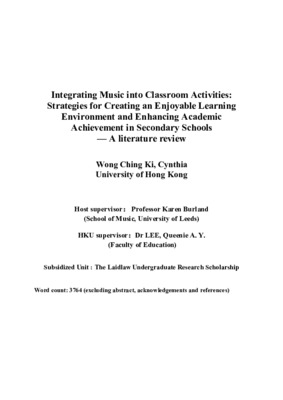 ⛰️💽🎧🍵Research Report: Integrating Music into Classroom Activities: Strategies for Creating an Enjoyable Learning Environment and Enhancing Academic Achievement in Secondary Schools