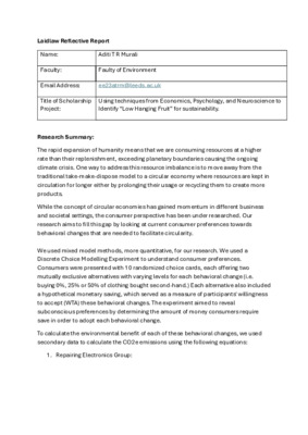 Identifying the ‘Low-Hanging Fruit’ of Consumer Behaviour changes necessary to facilitate the Transition towards Circular Economies: A Reflective Report 