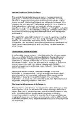 'Inverse Problems and International Competition' : Reflective Report