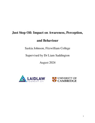 Just Stop Oil: Impact on Awareness, Perception, and Behaviour 