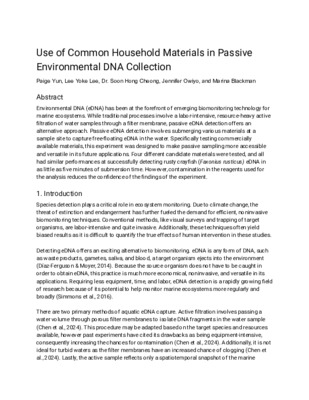 Research Paper: Use of Common Household Materials in Passive Environmental DNA Collection