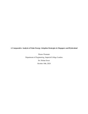 RESEARCH PAPER: A Comparative Analysis of Solar Energy Adoption Strategies in Singapore and Hyderabad