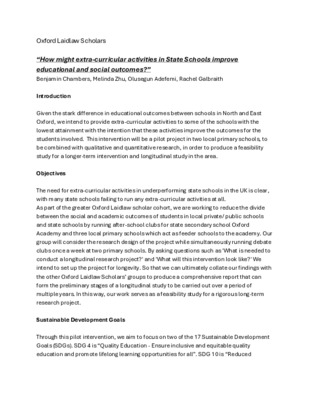 Research Proposal: Extra-Curricular provision in Oxford State Schools