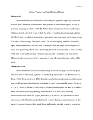Viruses, Vaccines, and Health Decision-Making