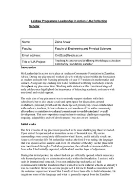 Leadership in Action Report- Zanzibar Africa 