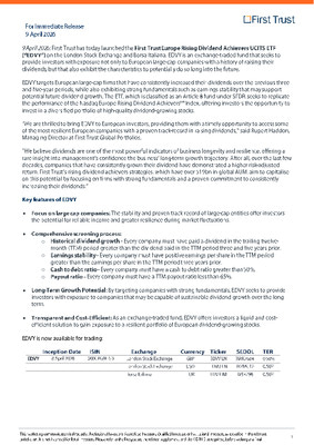 First Trust launch Europe Rising Dividend Achievers UCITS ETF “EDVY”