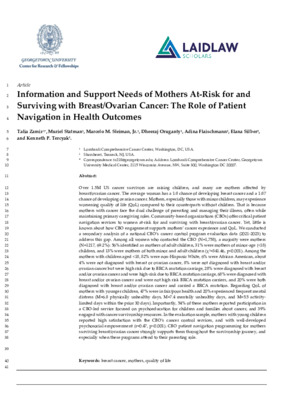 Research Paper: Information and Support Needs of Mothers At-Risk for and Surviving with Breast/Ovarian Cancer