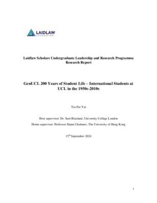 Research Report: GenUCL 200 Years of Student Life - International Students at UCL in the 1950s-2010s