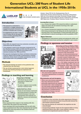Research Poster: GenUCL 200 Years of Student Life - International Students at UCL in the 1950s-2010s