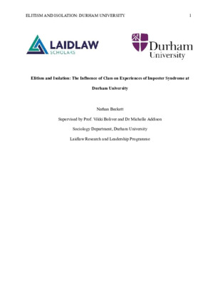 Elitism and Isolation: The Influence of Class on Experiences of Imposter Syndrome at Durham University 