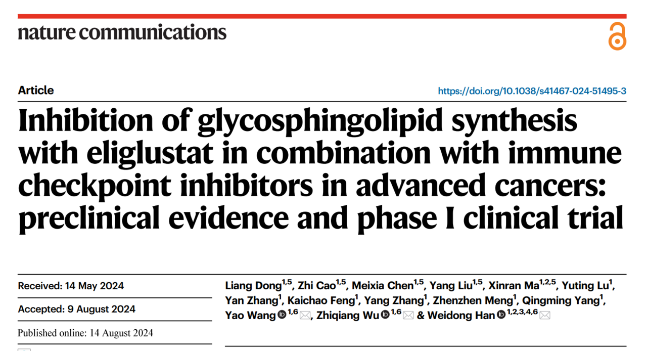 Inhibition of glycosphingolipid synthesis with eliglustat in combination with immune checkpoint inhibitors in advanced cancers: preclinical evidence and phase I clinical trial