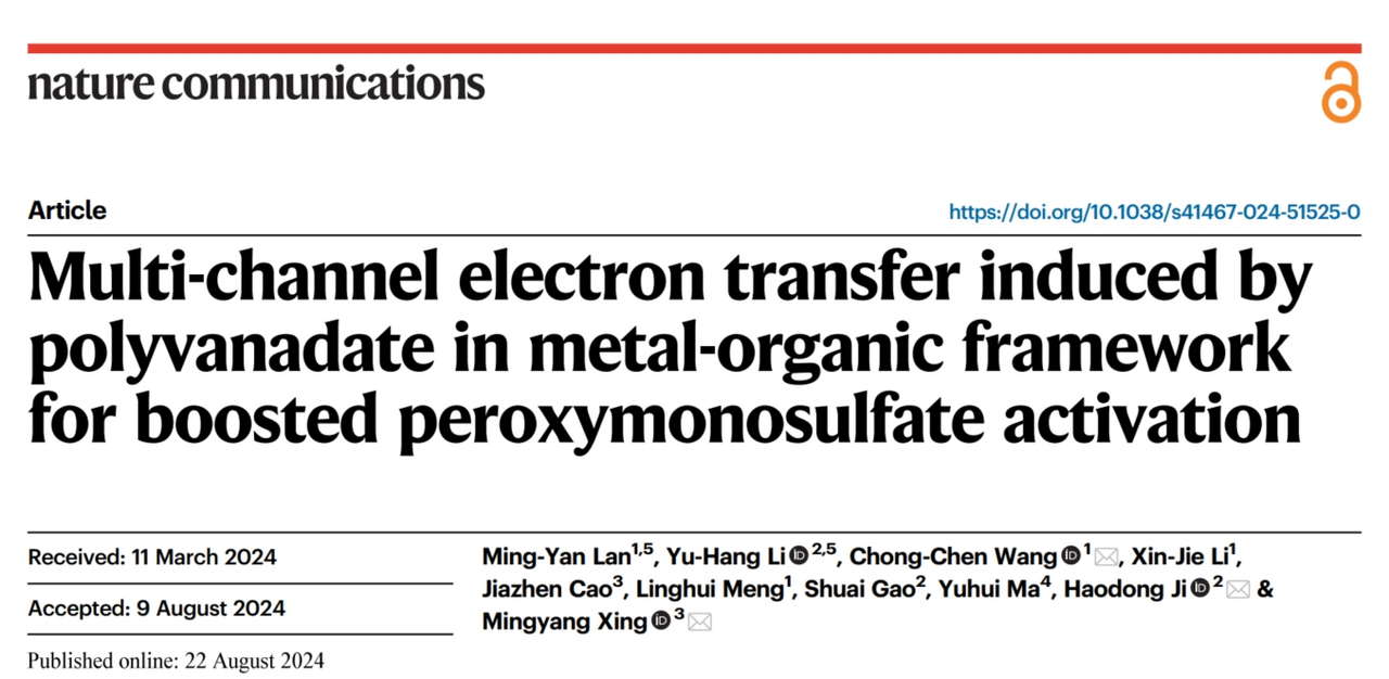 Polyvanadate in metal-organic framework boosting peroxymonosulfate activation