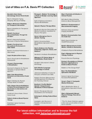 List of titles on F.A. Davis PT Collection 