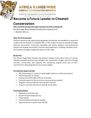 Cheetah Conservation Initiative Scholarship