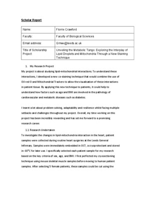 Reflective Report - Unveiling the Metabolic Tango: Exploring the Interplay of Lipid Droplets and Mitochondria through a New Staining Technique