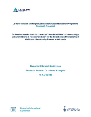 Laidlaw Scholar Research Proposal - Censorship of Children's Literature in Indonesia