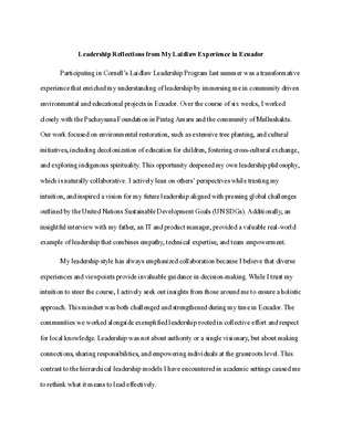Laidlaw Leadership Essay