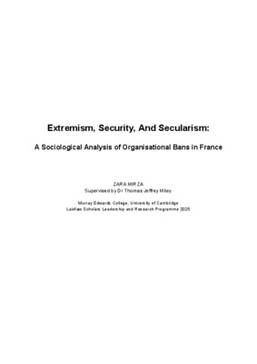 Extremism, Security, And Secularism: A Sociological Analysis of Organisational Bans in France (Essay)