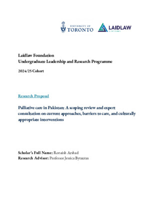 Research Proposal: Palliative care in Pakistan: A scoping review and expert consultation on current approaches, barriers to care, and culturally appropriate interventions - Ronaish Arshad