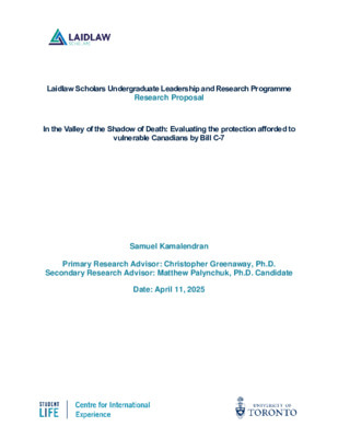 Research Proposal - In the Valley of the Shadow of Death: Evaluating the protection afforded to vulnerable Canadians by Bill C-7