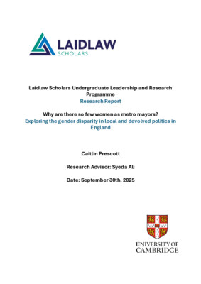 Why are there so few women as metro mayors? Laidlaw Research Project