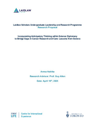 Research Proposal: Incorporating Anticipatory Thinking within Science Diplomacy  to Bridge Gaps in Cancer Research and Care: Lessons from Geneva