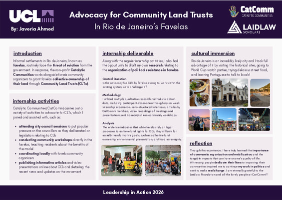 LIA Poster: Advocacy for Community Land Trusts In Rio de Janeiro’s Favelas