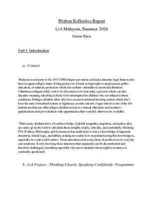 LiA Malaysia Reflective Report
